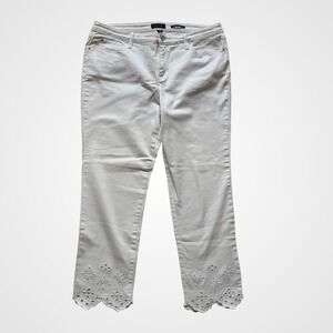 Charter Club Bristol Skinny Ankle Jeans White Eyelet Lace Hem Scalloped Size 16
